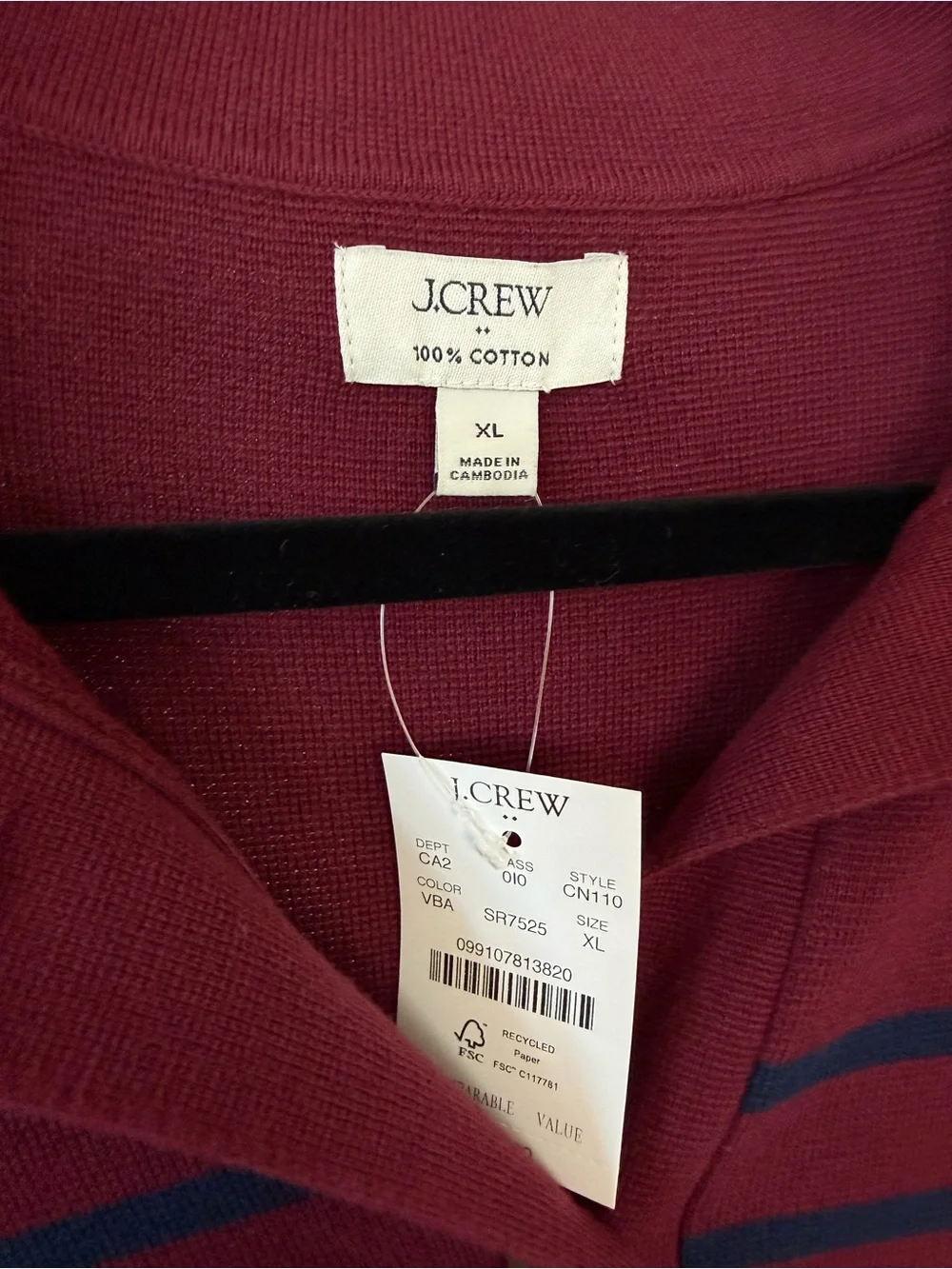 J. Crew New Striped Collared Sweater Jacket Cardigan Burgundy Navy Extra Large - Picture 5 of 7